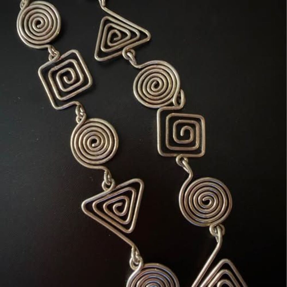 Vintage Artisan Sterling Silver Geometric Spiral Statement Necklace